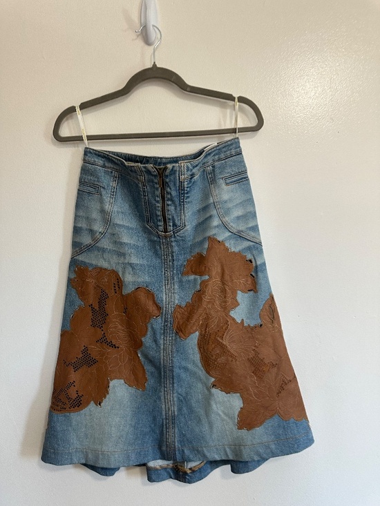 Roberto Cavalli Dresses & Skirts - Vintage y2k Robert Cavalli Denim Mermaid Skirt with Leather Patch Detail